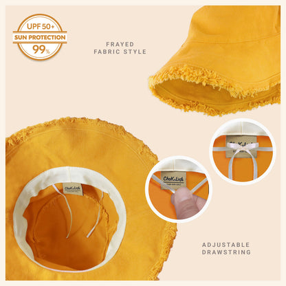 Clara Wide Brim Frayed Bucket Hat – Natural - Be Juliet