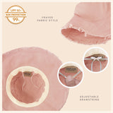 Clara Wide Brim Frayed Bucket Hat – Natural