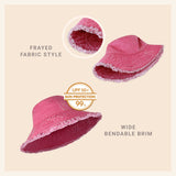 Clara Wide Brim Frayed Bucket Hat – Natural