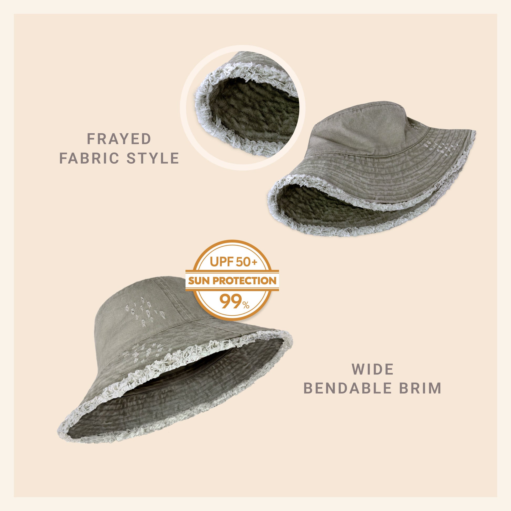 Clara Wide Brim Frayed Bucket Hat – Natural - Be Juliet
