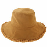 Clara Wide Brim Frayed Bucket Hat – Natural