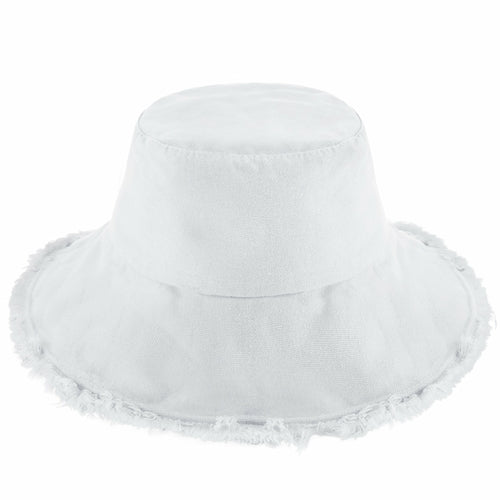 Clara Wide Brim Frayed Bucket Hat – Natural