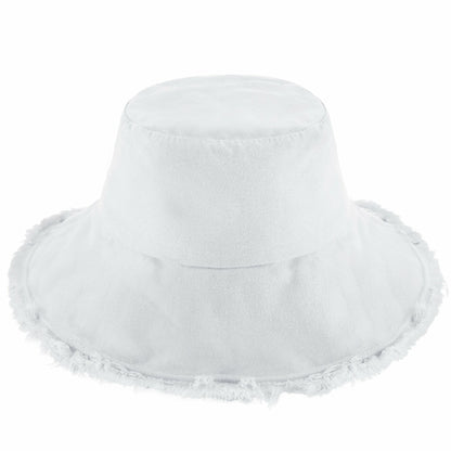 Clara Wide Brim Frayed Bucket Hat – Natural