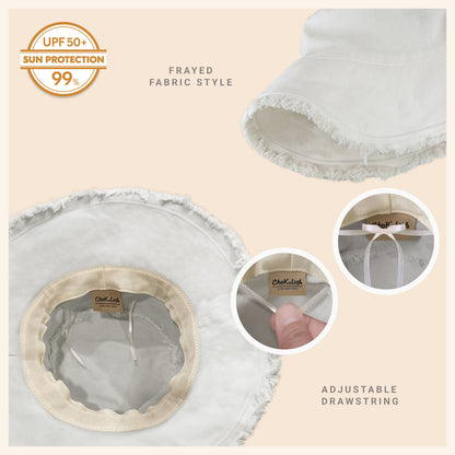 Clara Wide Brim Frayed Bucket Hat – Natural - Be Juliet