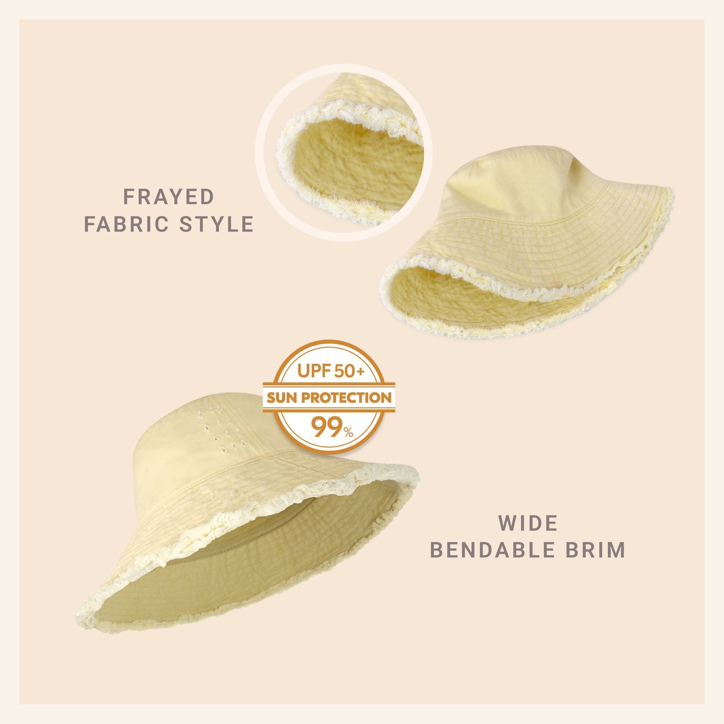 Clara Wide Brim Frayed Bucket Hat – Natural - Be Juliet