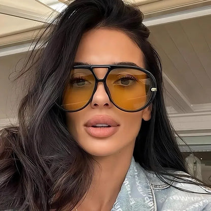 Aviator Fashion Sunglasses with Yellow Tinted Lenses - Be Juliet
