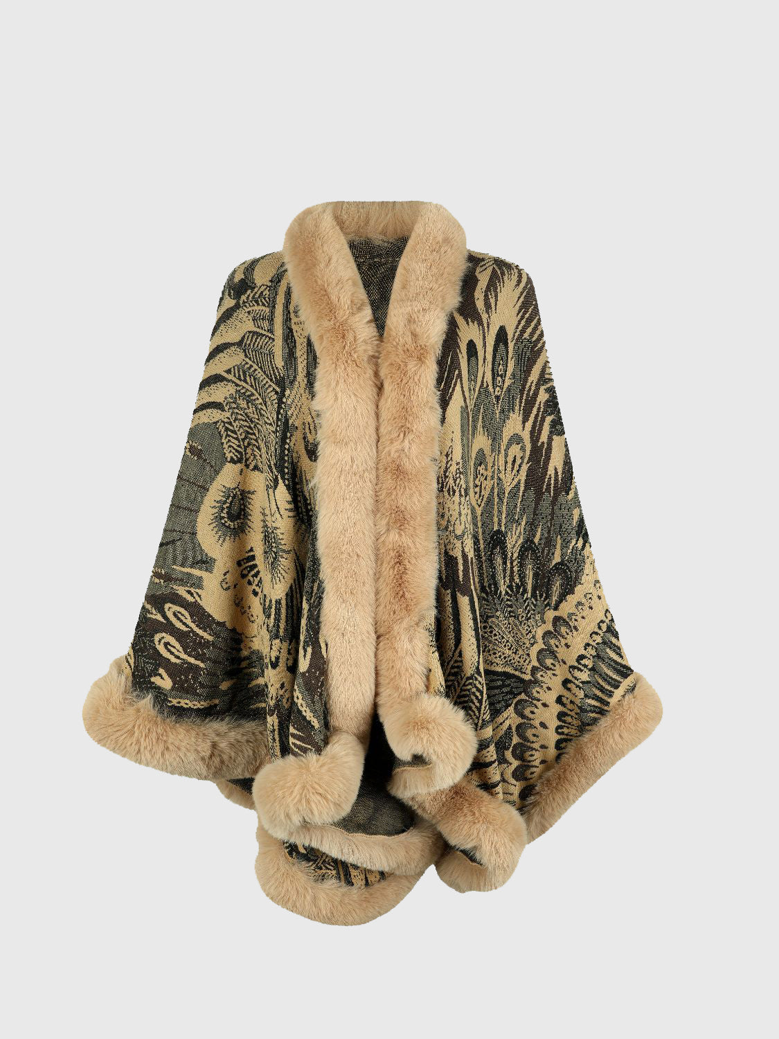 Sierra Printed Open Front Poncho - Khaki, front view on model - Be Juliet