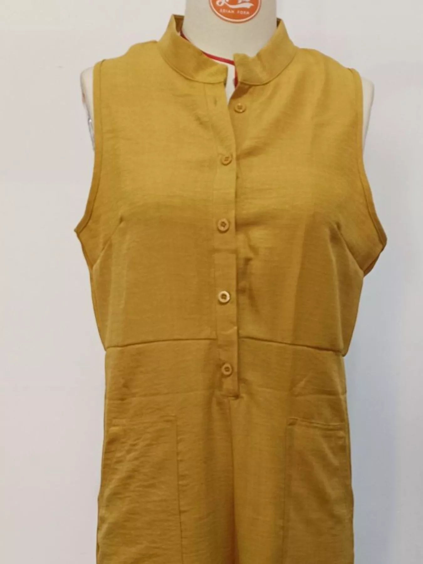 The Lucette — Button Front Sleeveless Jumpsuit - Yellow, mannequin front view - Be Juliet