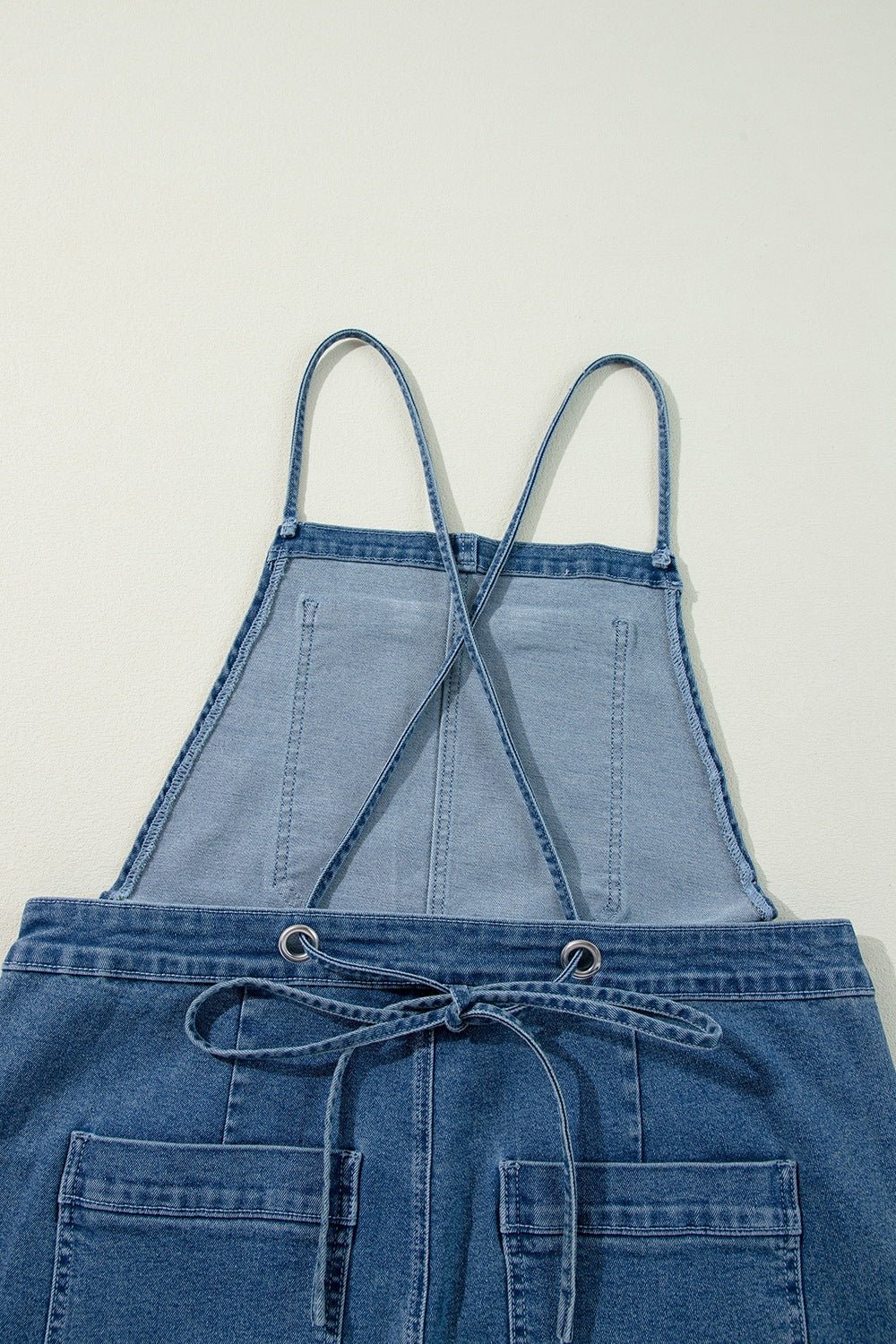 Adjustable Tie Straps Wide Leg Denim Overalls - Be Juliet