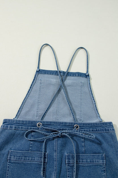 Adjustable Tie Straps Wide Leg Denim Overalls - Be Juliet
