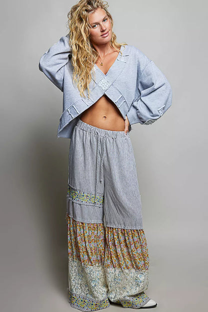 Amélie Crochet Patch Wrap Sweatshirt - HEATHER GREY, 3/4 angled view on model - Be Juliet