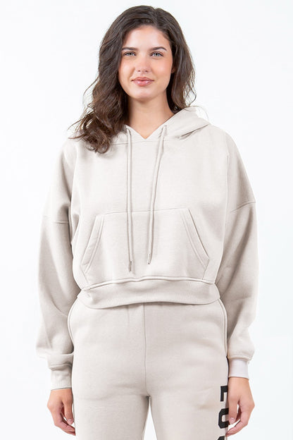 American Bazi Letter Graphic Long Sleeve Drawstring Cropped Hoodie - Be Juliet