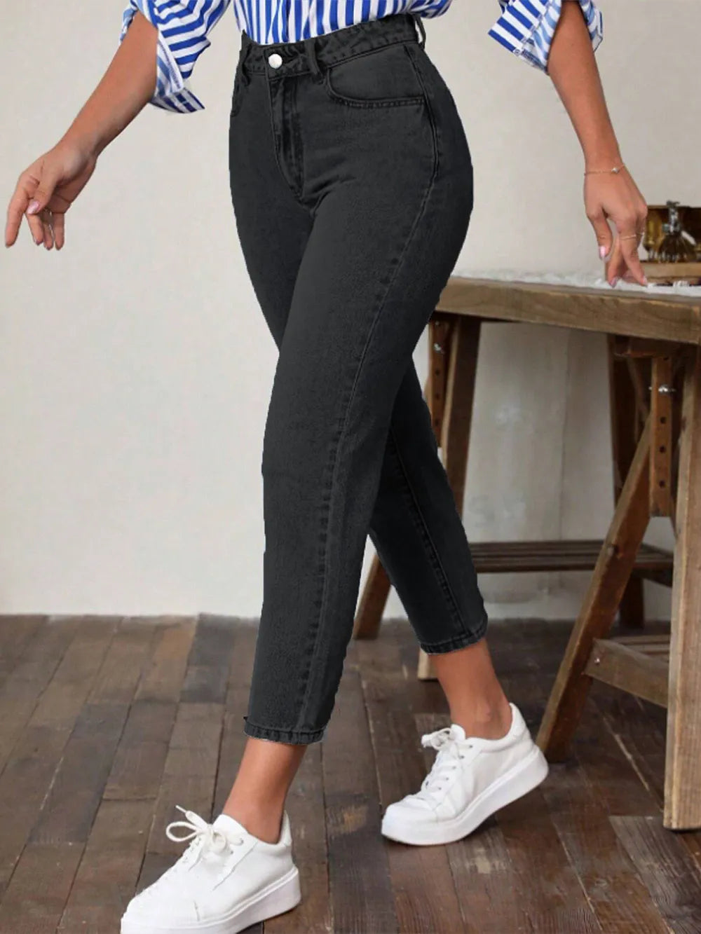 Sabine High-Waist Straight Leg Jeans – Classic Blue - Be Juliet