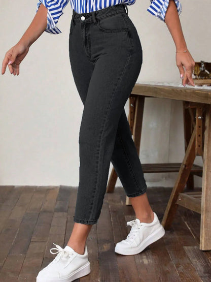 Sabine High-Waist Straight Leg Jeans – Classic Blue - Be Juliet