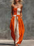 Be Juliet The Bloc Strapless Smocked Jumpsuit orange and cream, front view, smocked bodice with wide-leg pants