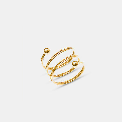 Titanium Steel Wrap Ring - stacked on multiple fingers on model - Be Juliet