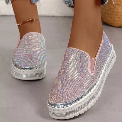 Rhinestone Round Toe Platform Loafers - Be Juliet