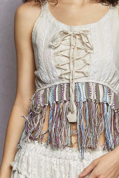 Mara Lace-Up Fringe Tank - Be Juliet