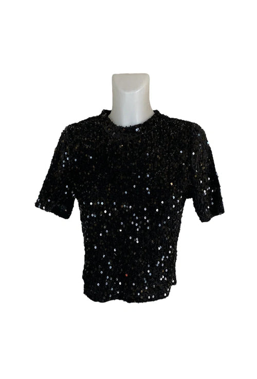 CANDY Sparkling Sequin Crop Top - Black, angled crop view - Be Juliet