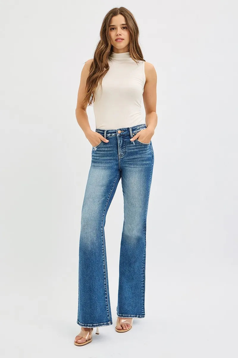 RISEN Full Size Tummy Control High Rise Flare Jeans Plus Size - Be Juliet