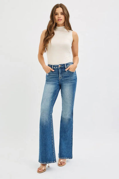 RISEN Full Size Tummy Control High Rise Flare Jeans Plus Size - Be Juliet