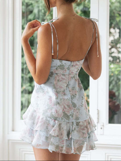 Jenna Tied Printed Sweetheart Neck Cami Dress - side view on model - Be Juliet