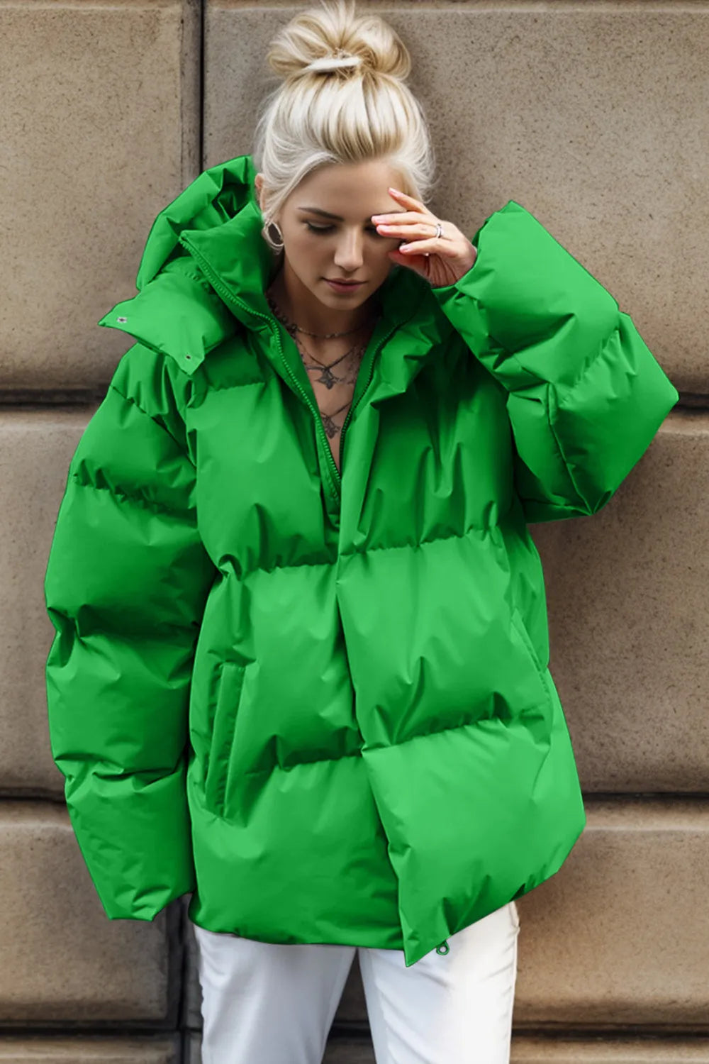 Pocketed Zip Up Hooded Puffer Jacket - Be Juliet