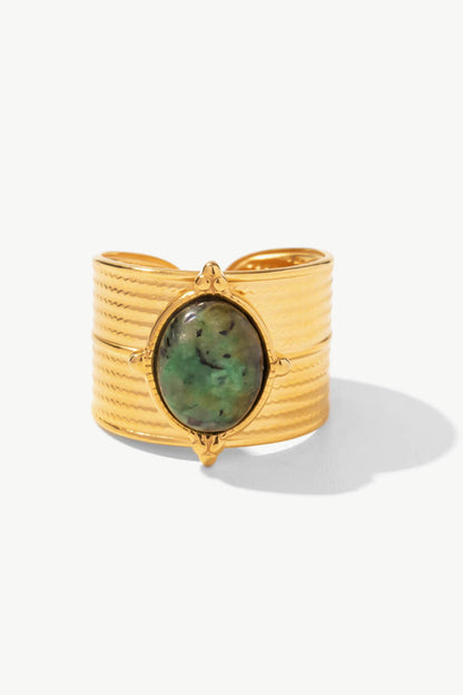 18K Gold-Plated Wide Open Ring - Sage, front view on finger - Be Juliet