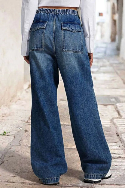Manon Shirred Wide-Leg Jeans – Drawstring Waist - Be Juliet