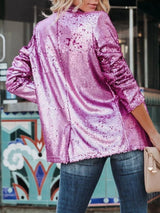 Sequin Lapel Collar Long Sleeve Blazer