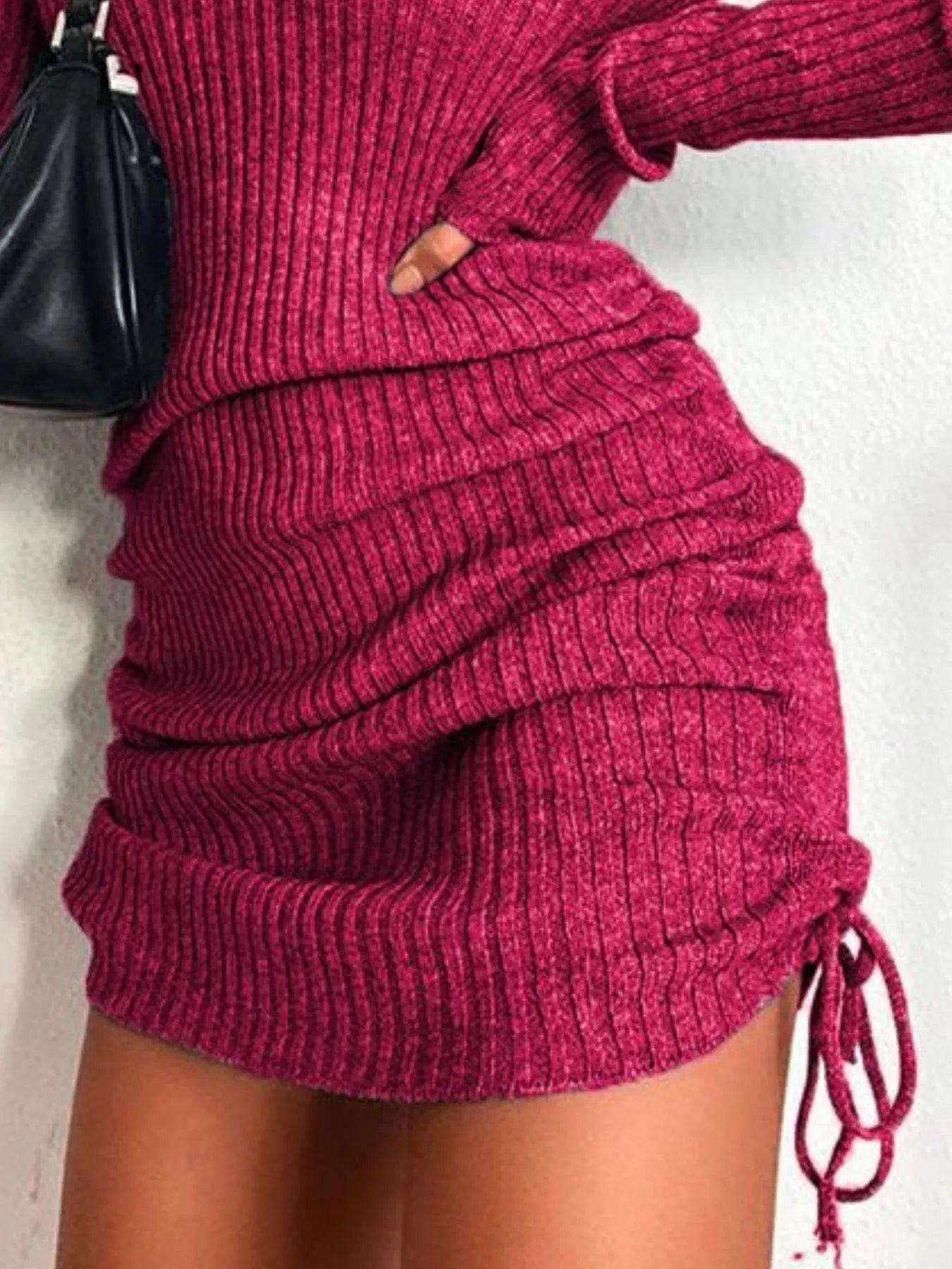 Elara Ribbed Knit Drawstring Bodycon Sweater Dress — Plus Size - Be Juliet