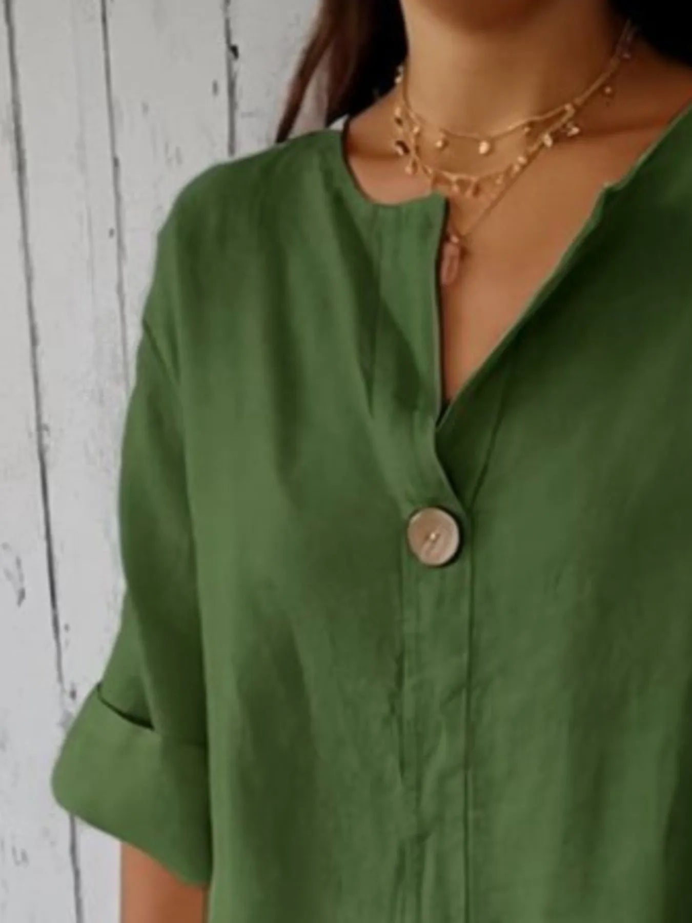 Catalina Notched Linen-Blend Blouse — Plus Size - Be Juliet