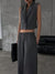 Isla Button-Up Sleeveless Top & Pants Set - Dark Gray, front view on model - Be Juliet