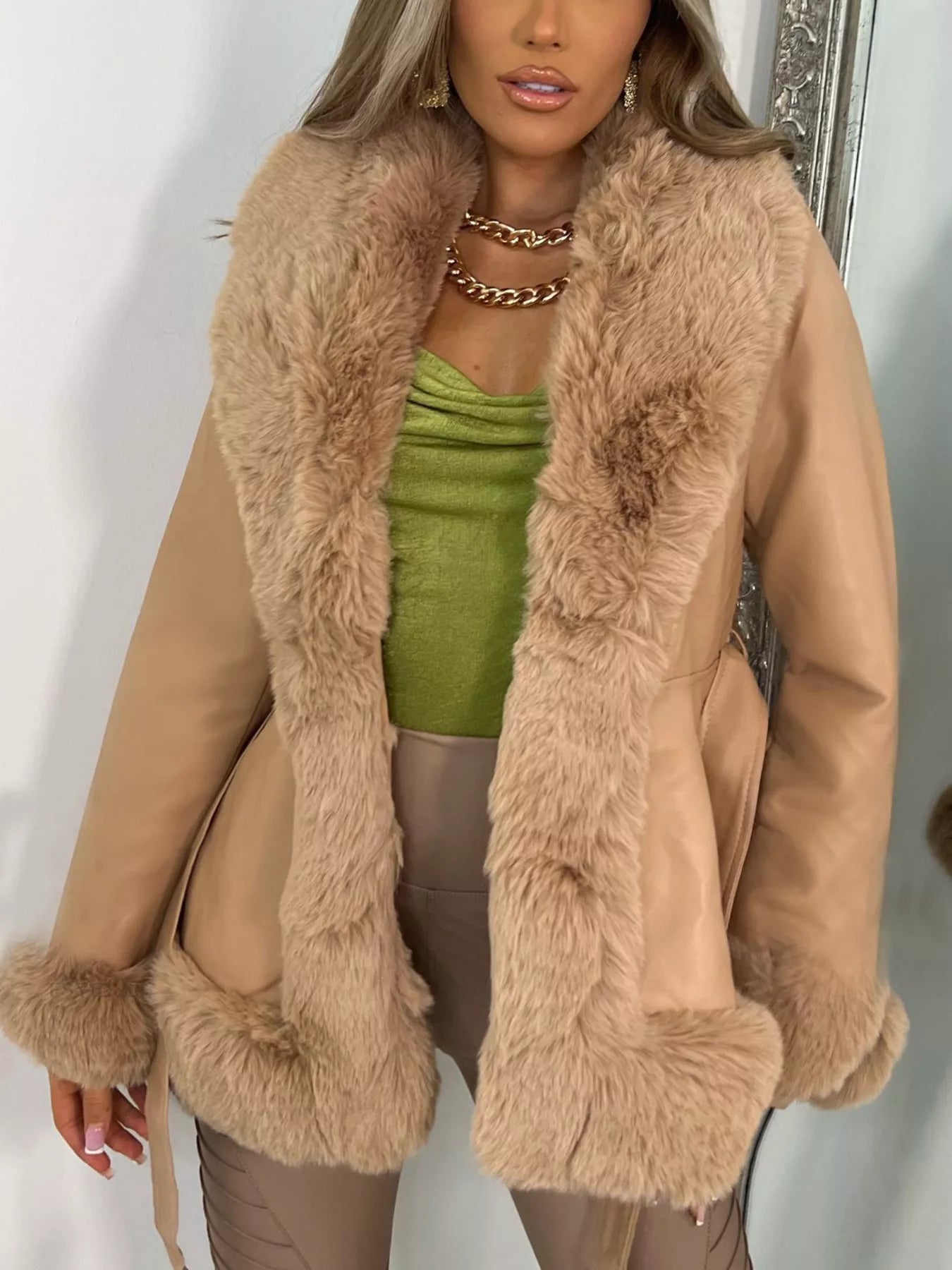 Faux Fur Trimmed Belted Outerwear - Be Juliet
