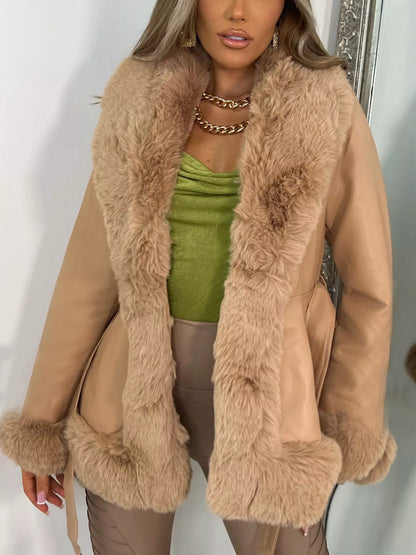 Faux Fur Trimmed Belted Outerwear - Be Juliet