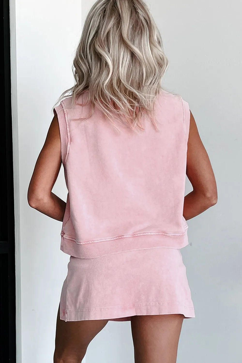 USA Round Neck Tank and Shorts Set - Blush Pink, side view on model - Be Juliet