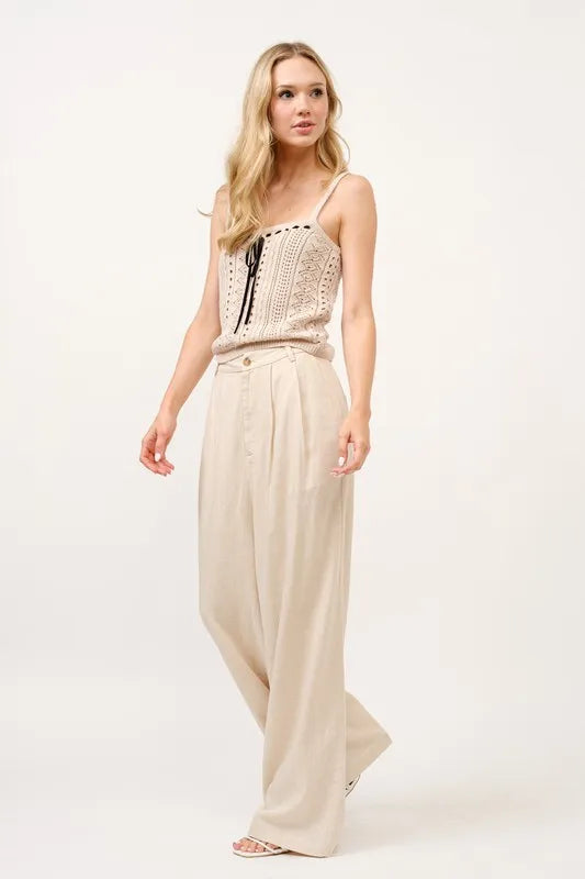 And The Why High-Rise Wide Leg Linen Pants - Be Juliet