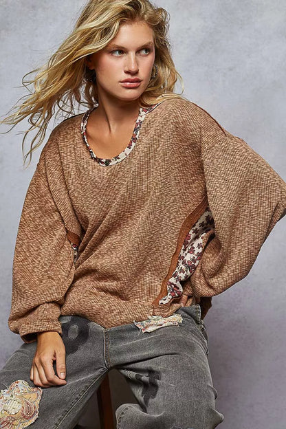 Colette Oversized Floral Contrast Ribbed Top - Be Juliet