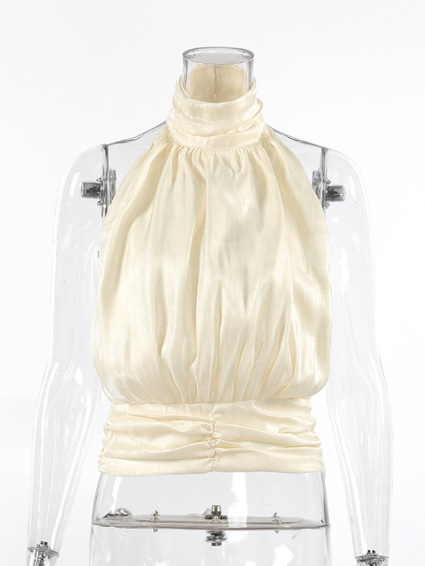Elise Halter Ruched Cami - Cream, side view on model - Be Juliet