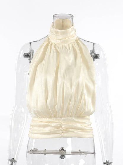 Elise Halter Ruched Cami - Cream, side view on model - Be Juliet