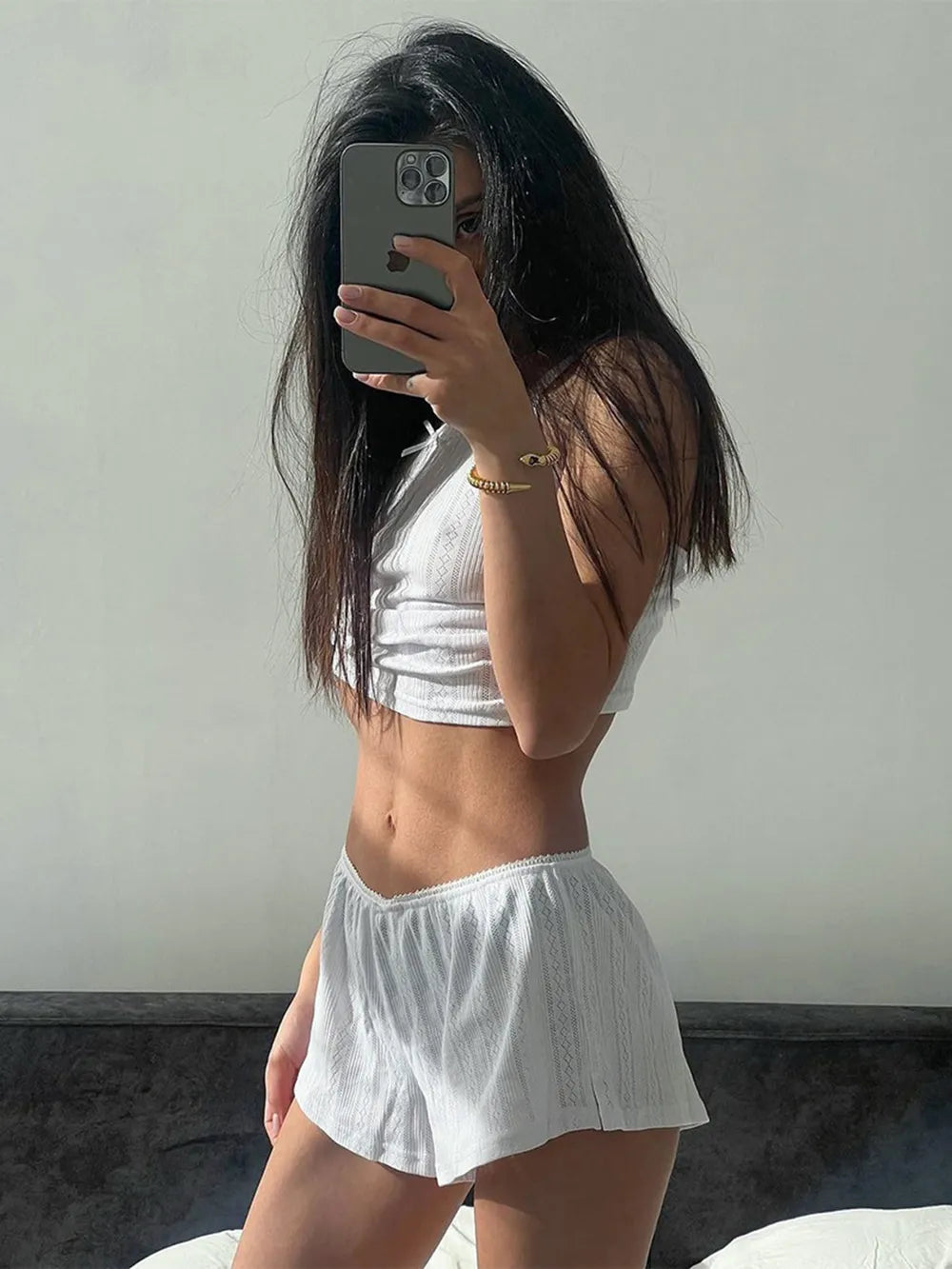 The Capucine — Square Neck Cami and Shorts Set - White, side/backless view - Be Juliet