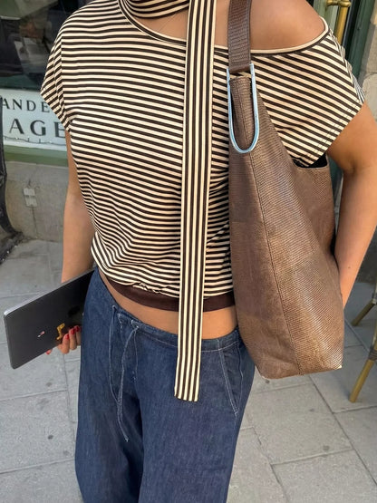 Striped Single Shoulder T-Shirt - Be Juliet