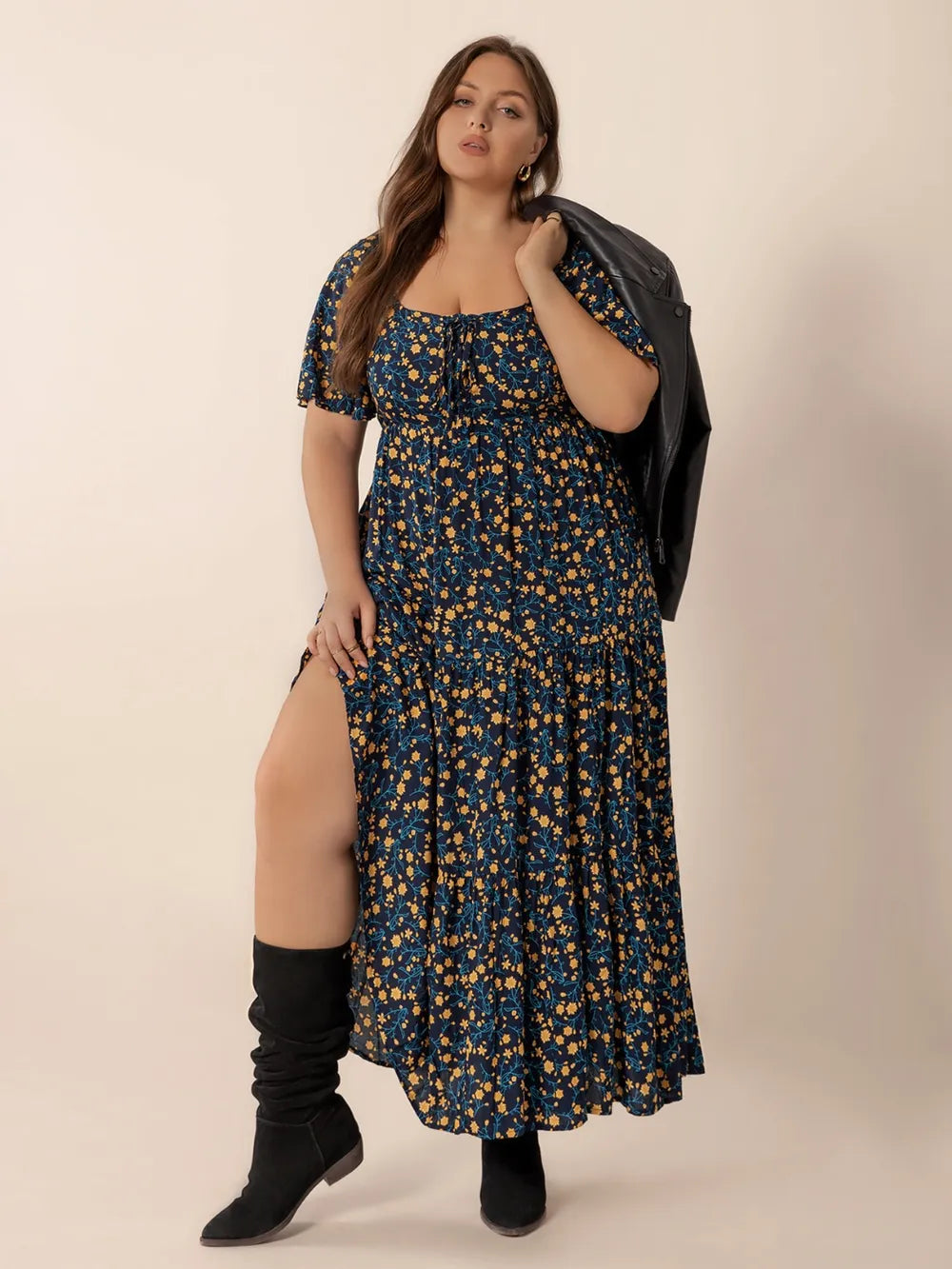 Luciana Printed Tiered Maxi Dress – Plus Size - Be Juliet