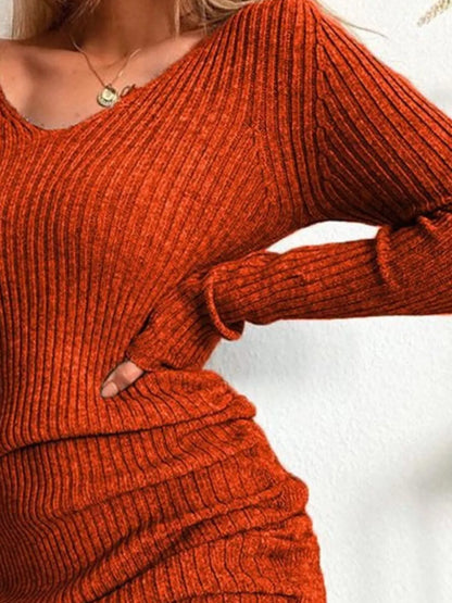 Elara Ribbed Knit Drawstring Bodycon Sweater Dress — Plus Size - Be Juliet