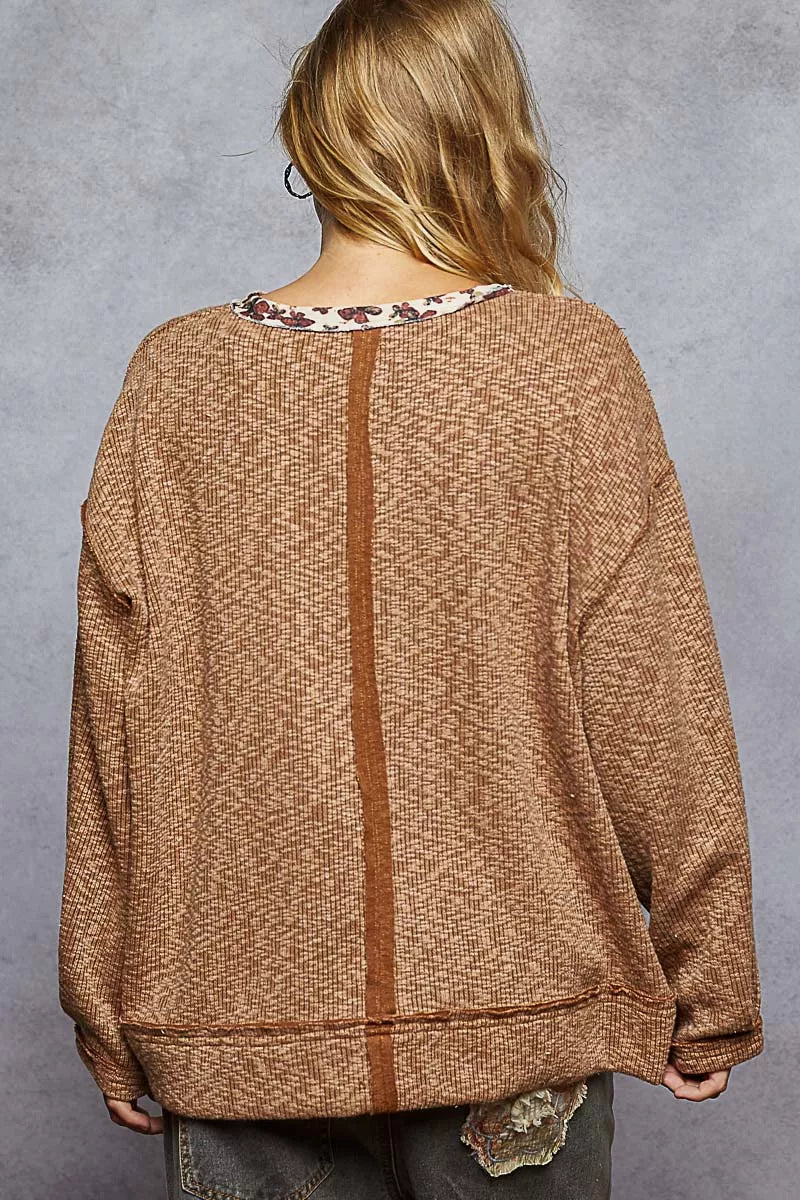 Colette Oversized Floral Contrast Ribbed Top - Be Juliet