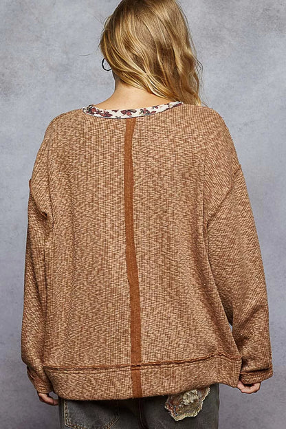 Colette Oversized Floral Contrast Ribbed Top - Be Juliet