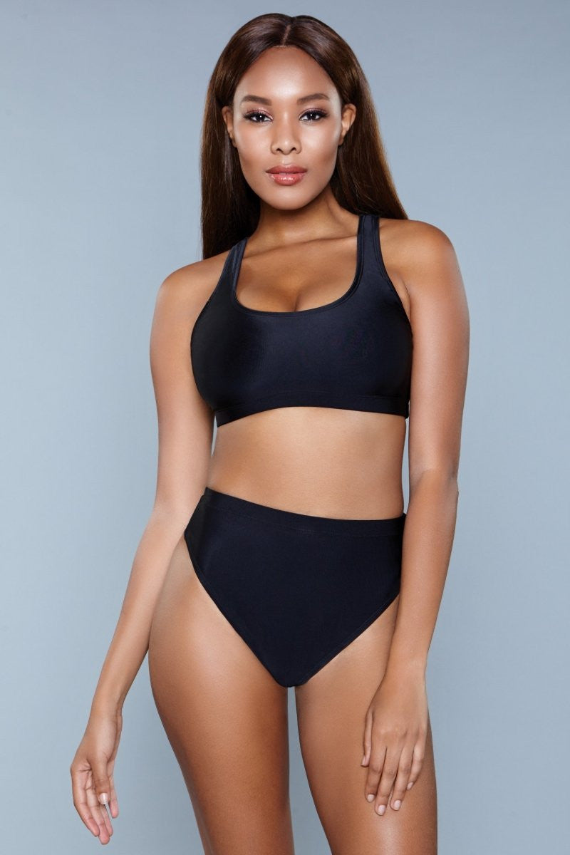 Vera 2 Piece Set Swimwear - Black, front view on model - Be Juliet