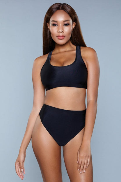 Vera 2 Piece Set Swimwear - Black, front view on model - Be Juliet