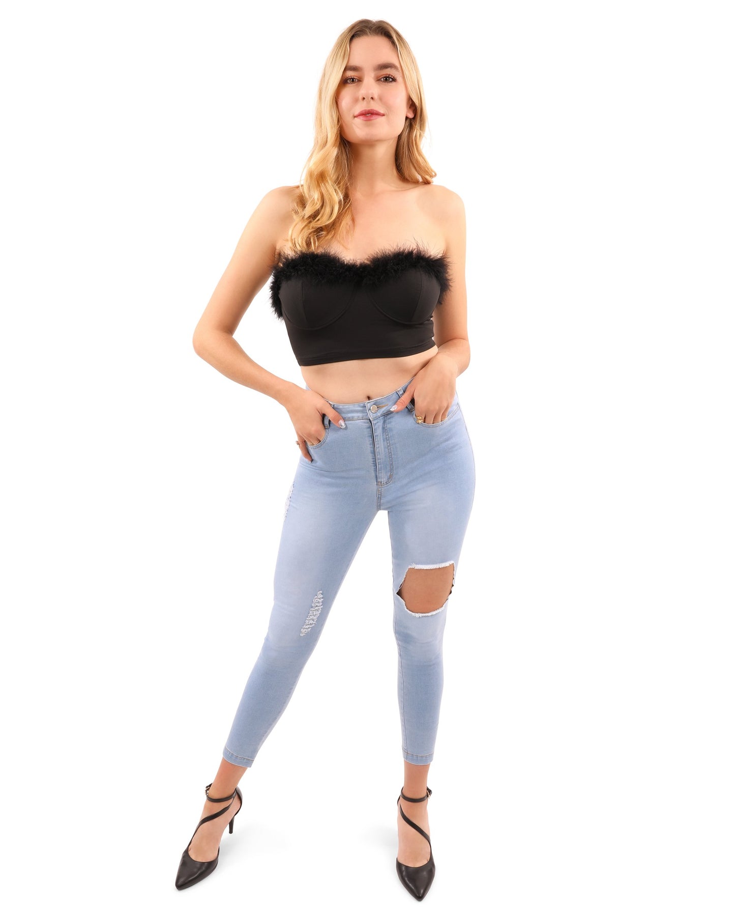 Pamela Fur Detail Crop Top - Be Juliet