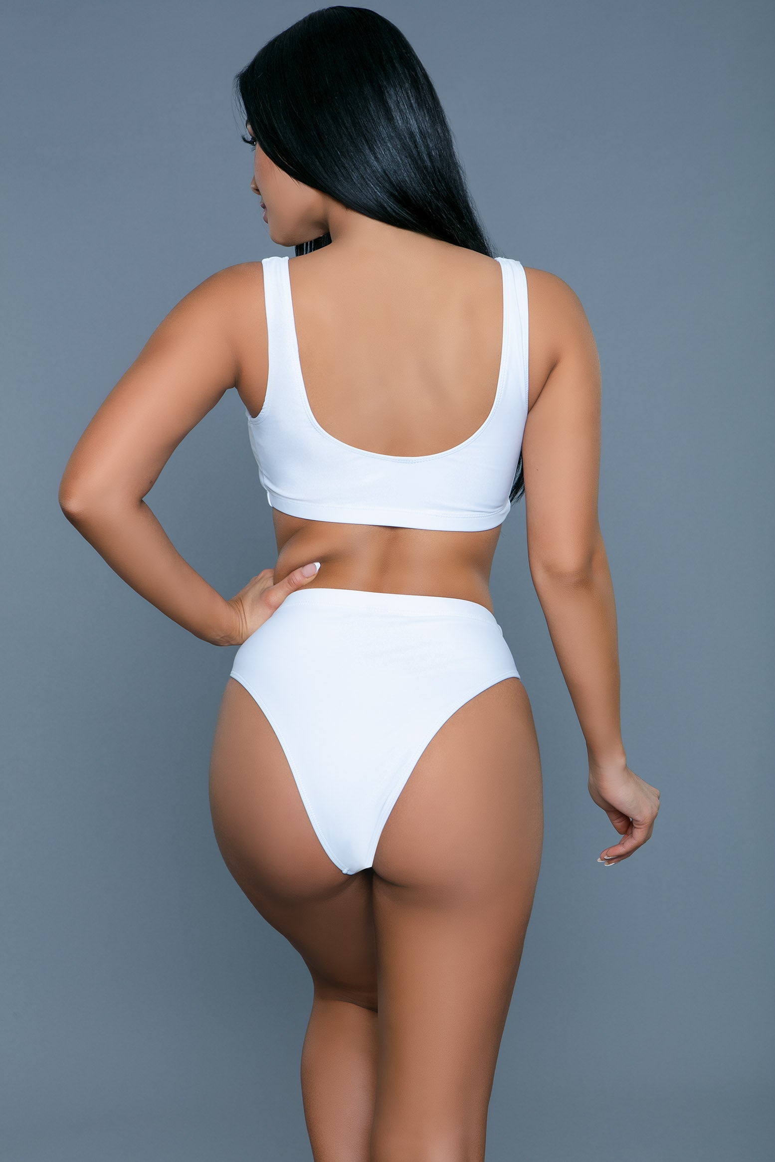 Vera 2 Piece Set Swimwear - White, back view, high-waist cheeky bottom - Be Juliet